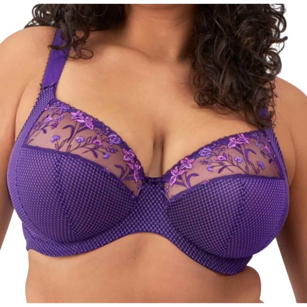 Elomi Charley Plunge Bra Iris Purple Lace Floral Womens 36L
